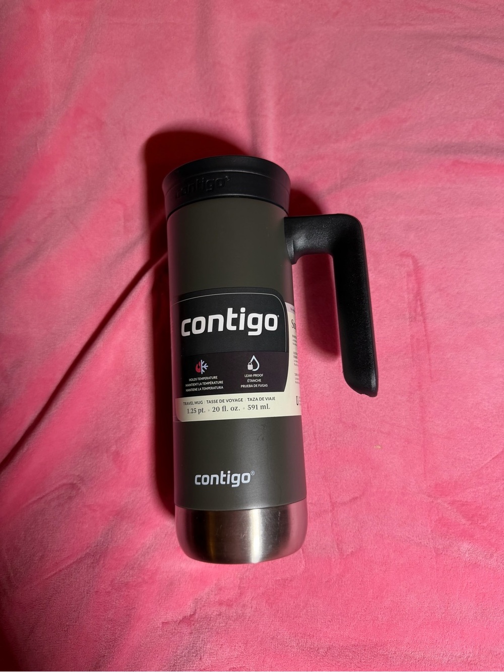 Contigo Stainless Travel Mug in Olive Green with Black Handle